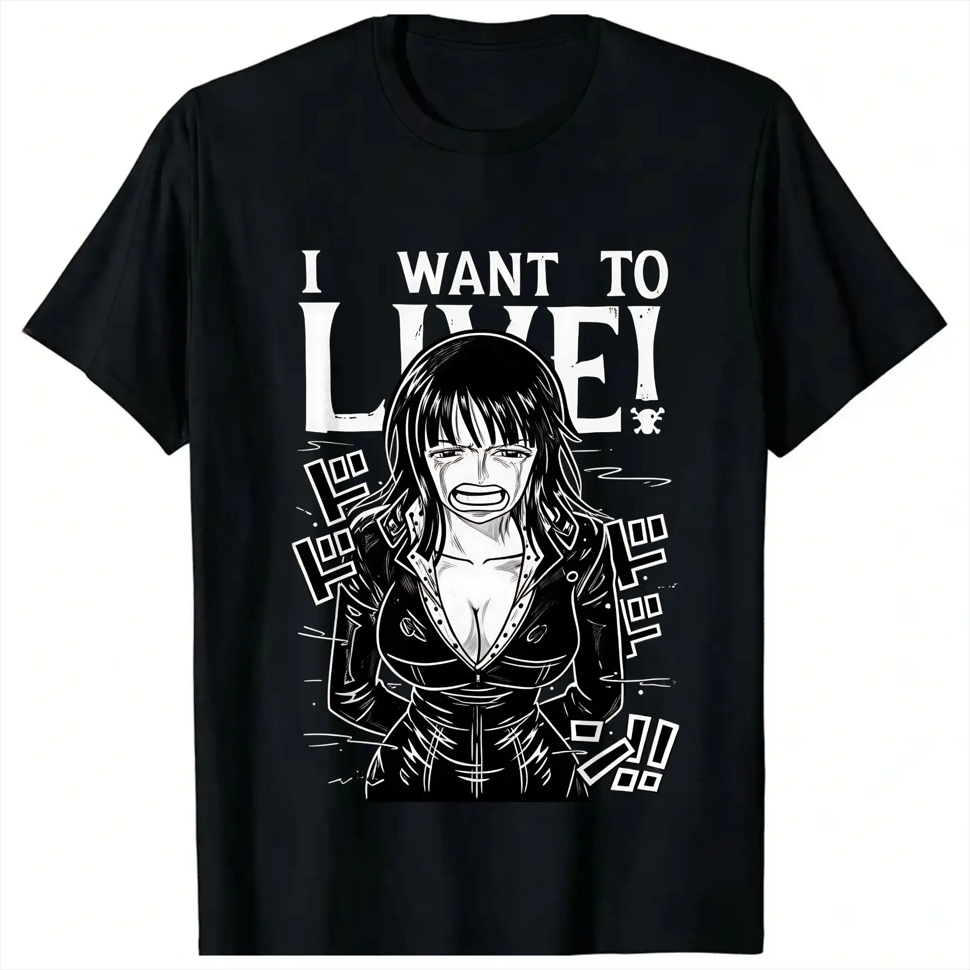 Nico Robin One Piece Anime I Want To Live Enies Lobby T-Shirt for Men  Crazy 100% Cotton Tee Shirt Round Neck Short Sleeve Tops