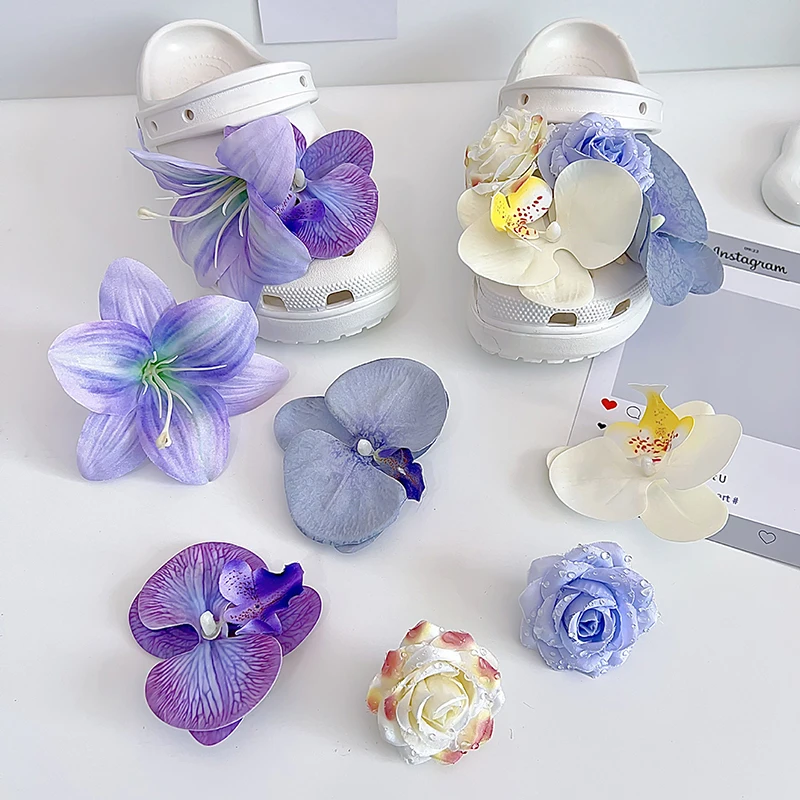 

6/7Pcs Simulated Purple Flowers Butterfly Fairy Style Shoe Buckles Accessories Decoration Removable Shoe Accessories Summer Shoe