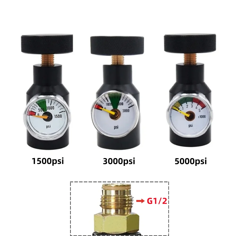 HPA Air CO2 High Pressure Tank Pressure Tester Testing Adapter with 1500 PSI 3000 PSI 5000 PSI Dial, G1/2-14 Threads Gauge
