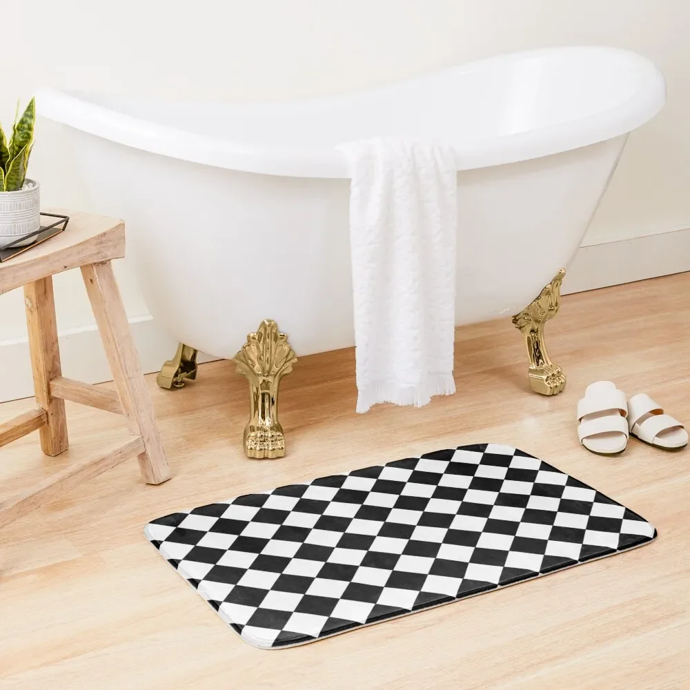 

Black and white diamond shape ,checkered ,squares pattern.Chessboard Bath Mat Entrance Doormat Anti-Slip Shower Mat