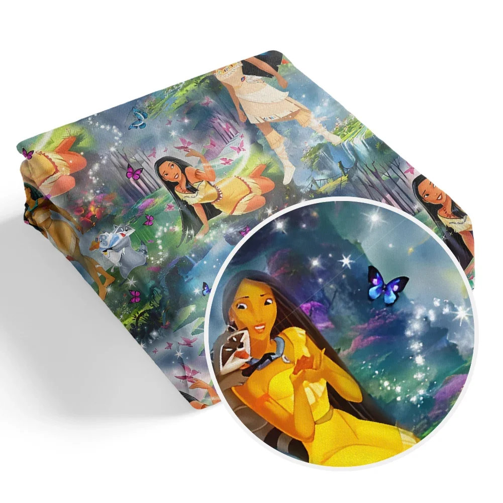 Disney Cartoon Princess Pocahontas Character Pattern Polyester Fabric\\Peach Skin Microfibe DIY Textile Sewing Cloth 50*145cm