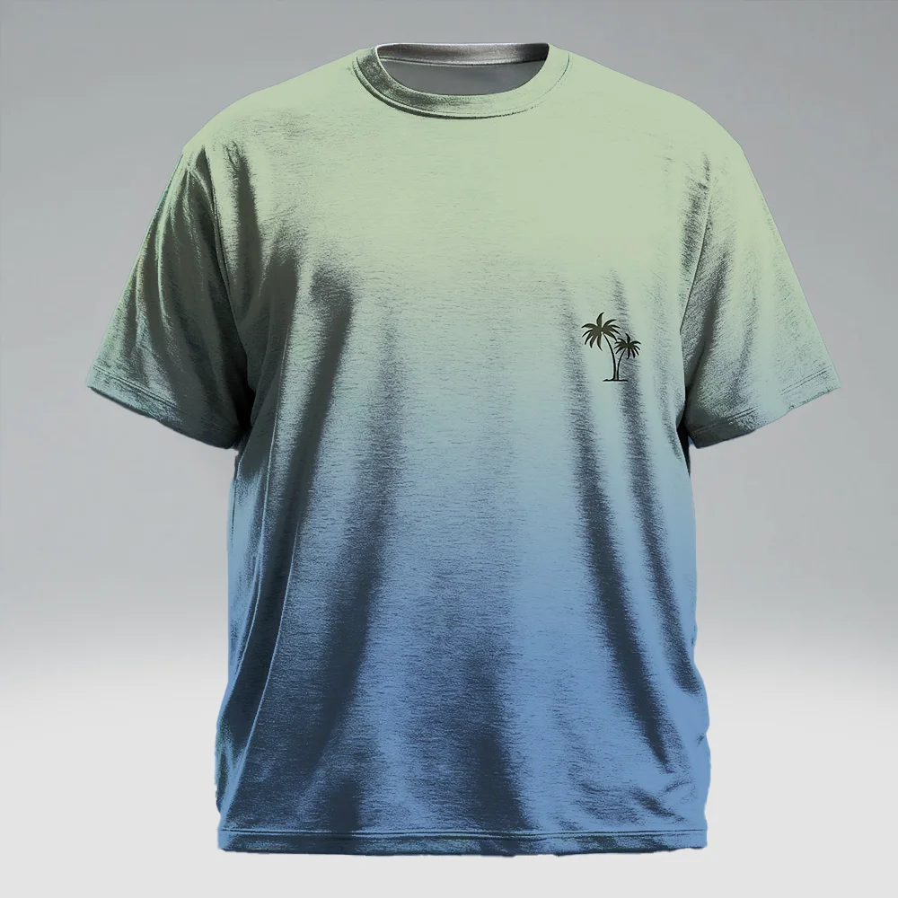 

S-9xl plus size Men's Short Sleeve T-Shirt: Coconut Tree Vibe - Sleek Tropical Palm Prints, Wrinkle-Resistant,