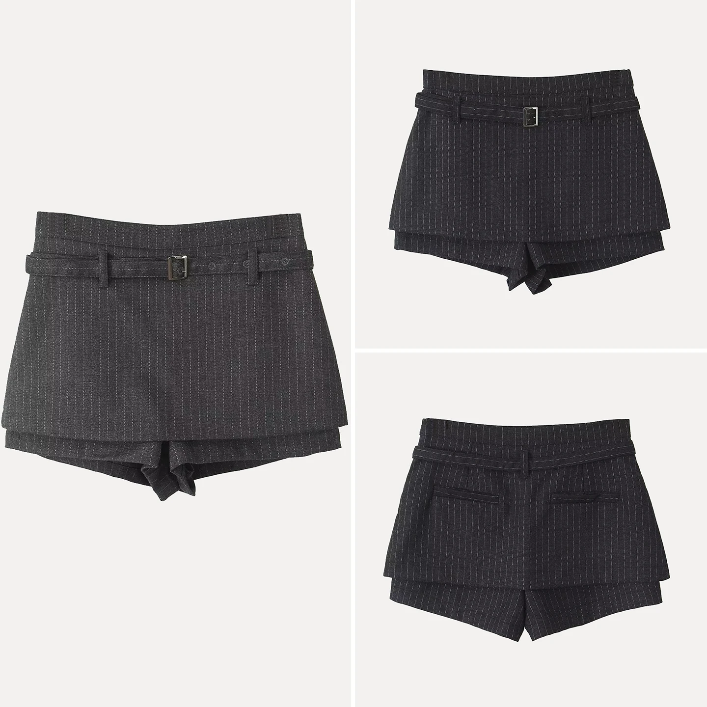 Faionable Casual Autumn 2025 Women's Stripe Skirt Pants Thin Woolen Material Apperance Two-Piece Set ort Pants Design