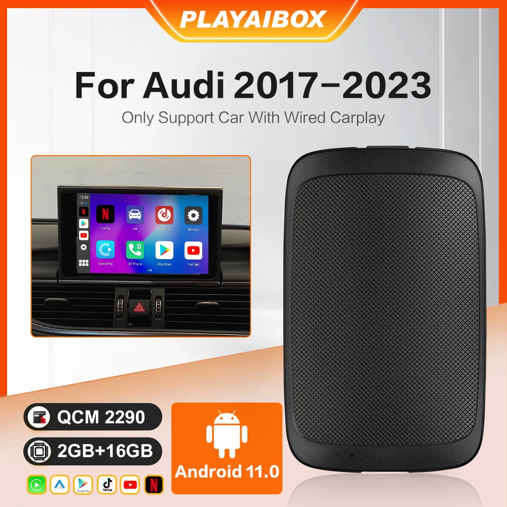 PLAYAIBOX Carplay Ai Box Android Auto Wireless Carplay For Netflix Youtube For Audi  A1 A3 A5 Q2 Q7 R8 Q3 Q5 TT E-tron E‑tron GT