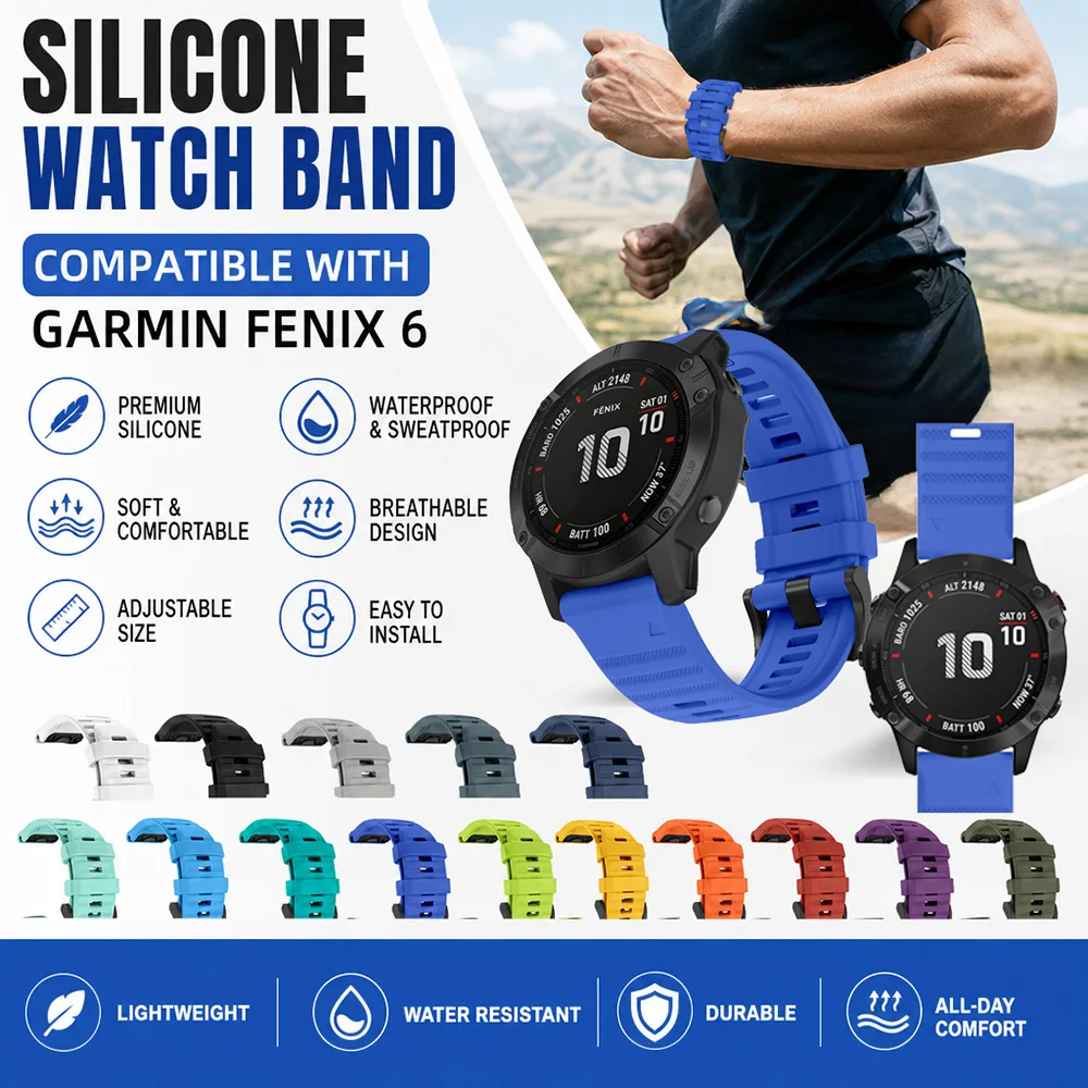 26/22mm QuickFit Silikon-Uhrenarmband für Garmin Fenix 6X GPS 6X Pro, schweißfestes Sport-Armband-Zubehör für Garmin Fenix 8