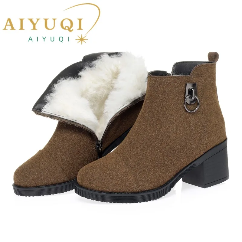 

AIYUQI Women Ankle Boots 2024 New Winter Genuine Leather Wool Boots Women Large Size High Heels Warm Fashion Boots Ladies