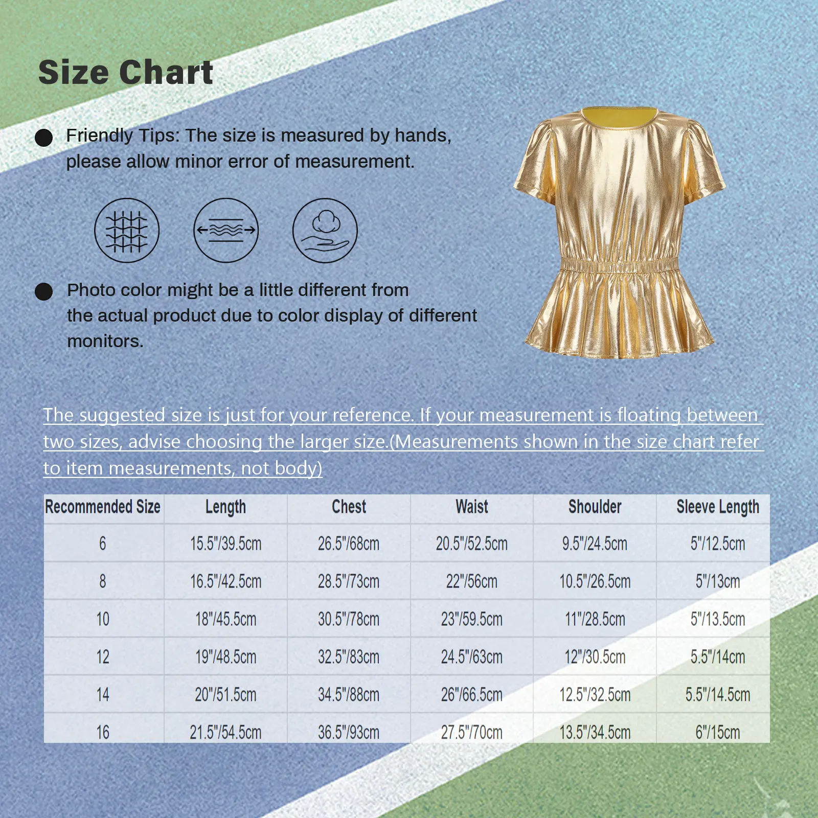 여자 메탈릭 재즈 힙합 댄스 탑 반팔 신축성 있는 허리 페플럼 탑 티셔츠 학교 치어리딩 공연 스트리트웨어