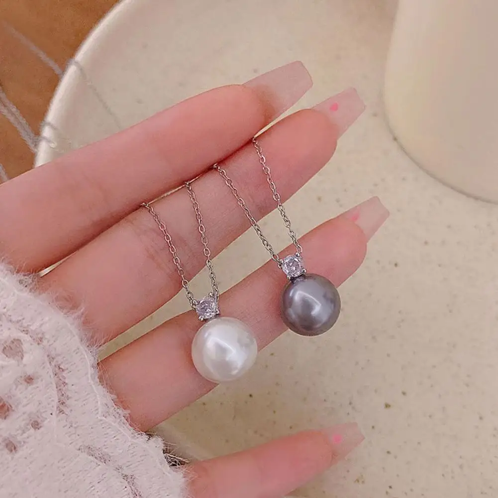 Simple Niche Clavicle Chain Single Faux Pearl Pendant Necklace Shiny Rhinestone Jewelry Adjustable Extended Clavicle for Women