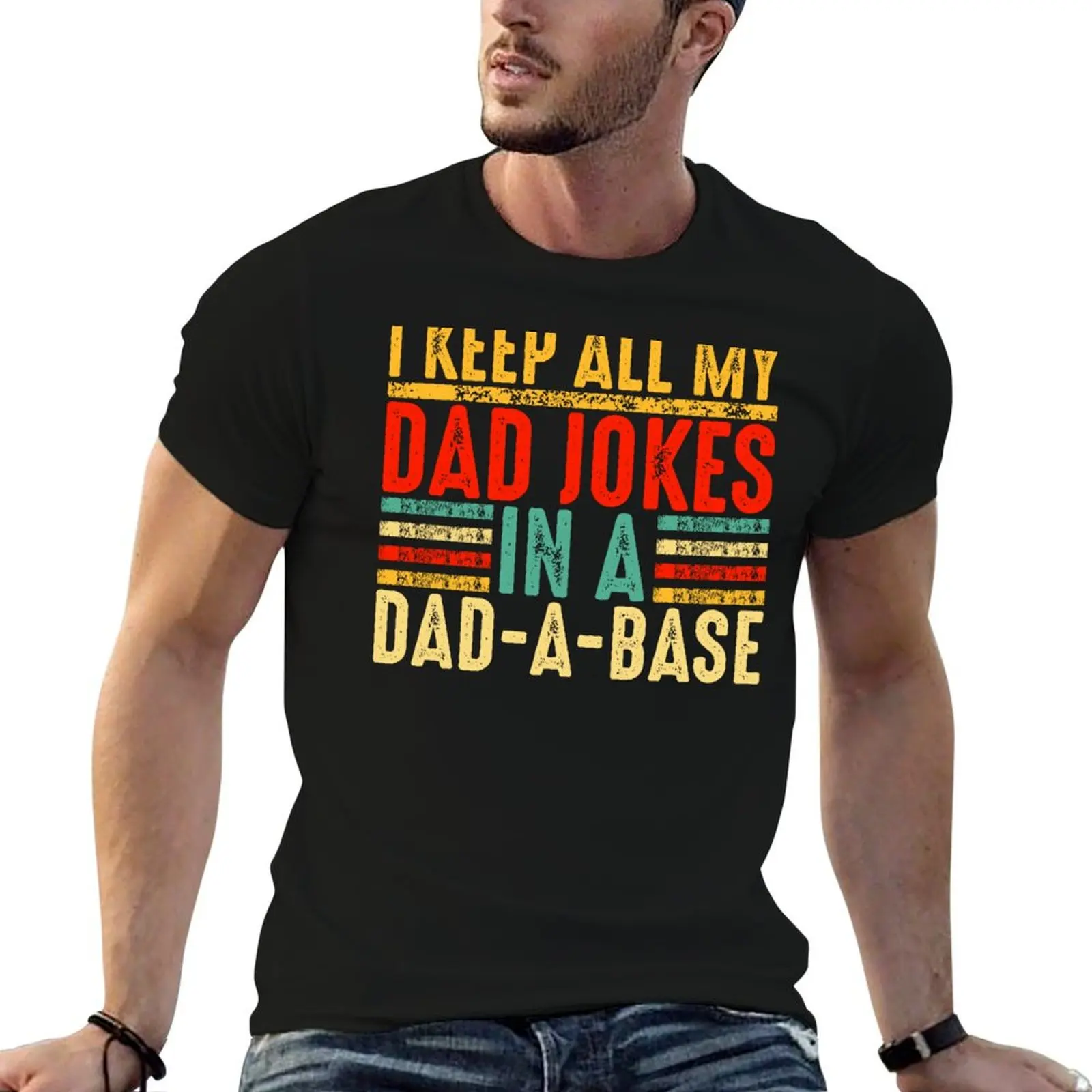 

I Keep All My Dad Jokes In A Dad-a-base Vintage Retro Father's Day T-Shirt t shirts with prints T-Shirt