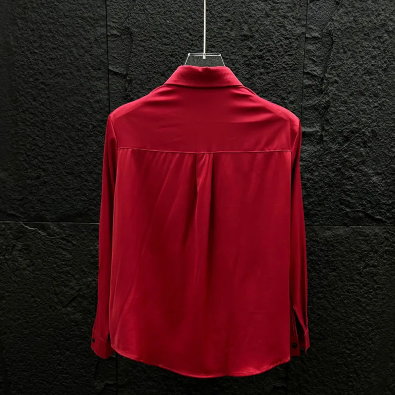 WVGA Spring Summer Man High-end Pleated Beaded Long Sleeve Shirts Niche Chic Casual Shoulder Padded Turn-Down Collar Tops W22610