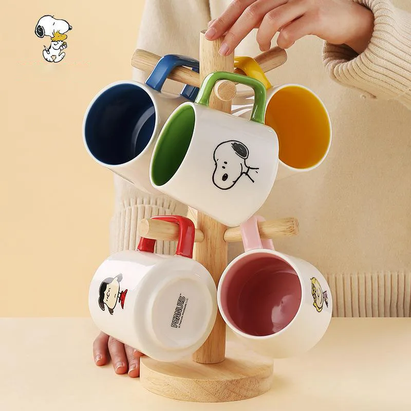 Snoopy Kawaii Ceramic Cup Macaron Mug with Lid Spoon Creative Cartoon Cup Lovely Couple Cup Coffee Milk Multi-Function Cup