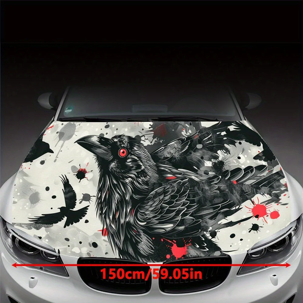 Evil Crow Bloody Car Hood Sticker PVC Self Waterproof Stick, Striking Auto Exterior Accessories Decor Protect Gift for Car Lover