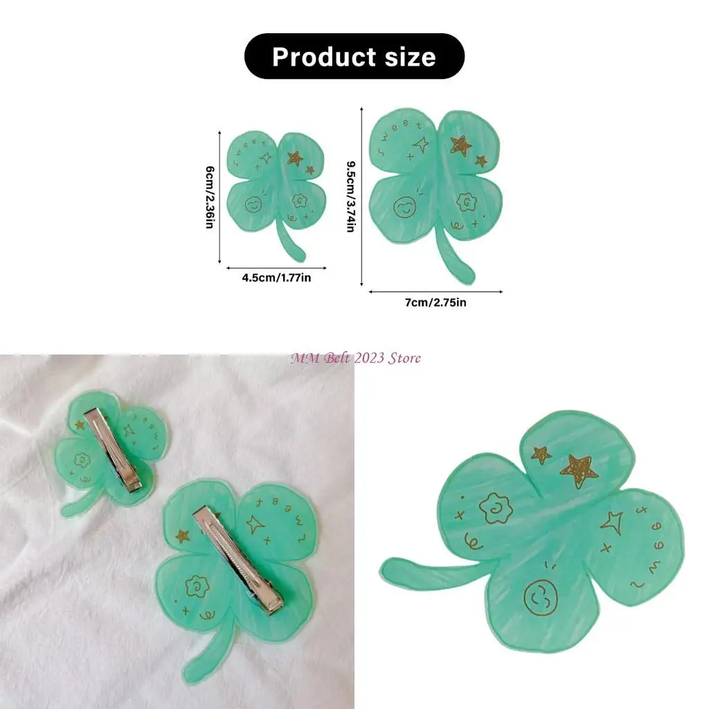 

49ME Lucky Clovers Handmade Hair Clip Practical Soft Acrylic Barrettes Hair Accessory