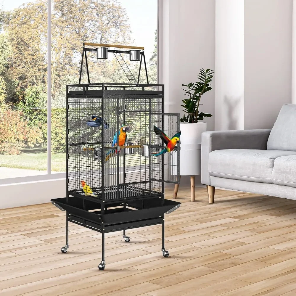 68-Inch Height Wrought Iron Standing Large Play Top Bird Cage for African Grey Small Quaker Parrot Cockat