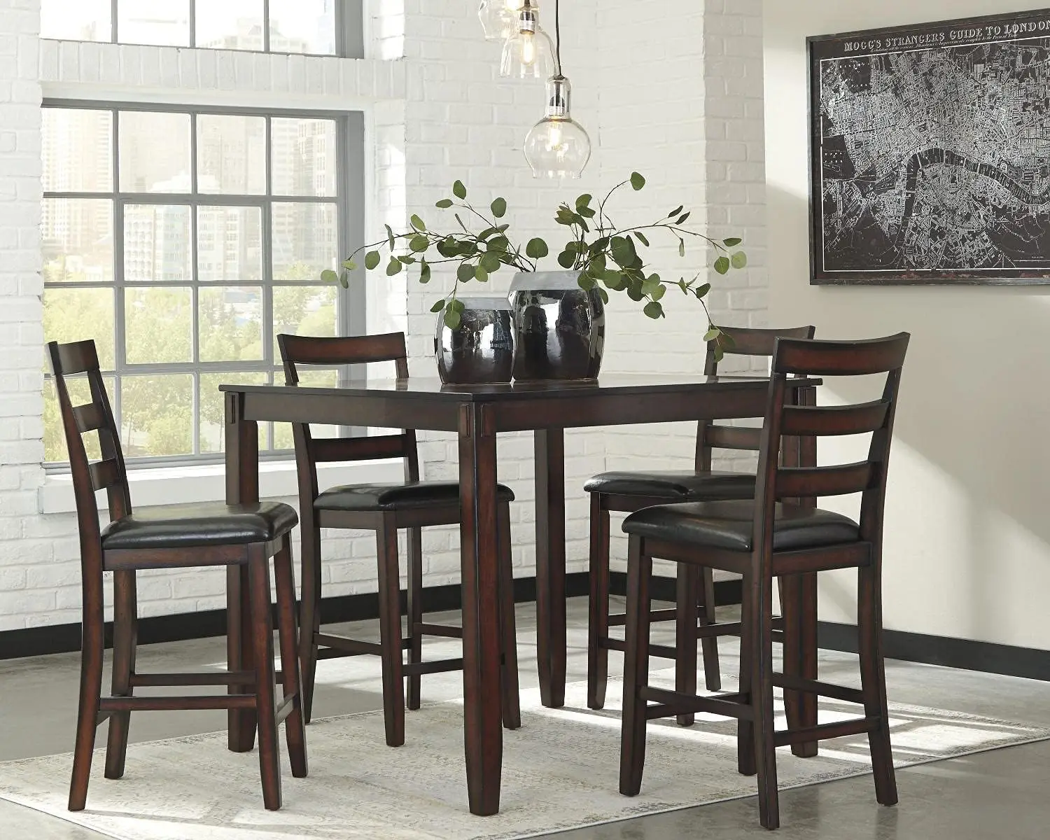 Coviar 5 Piece Counter Height Dining Set, Includes Table & 4 Barstools, Brown