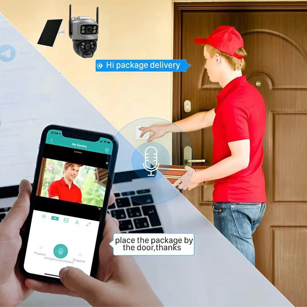 4G Solar Camera Outdoor PIR Human Detection Night Vision Waterproof Security Video IP Camara 8MP 4K Battery CCTV Monitor