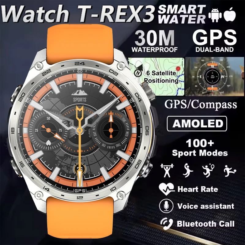 

Новые смарт-часы для мужчин 2026 года для активного отдыха, GPS-позиционирование, HD-звонки, AMOLED-экран 1,43 дюйма, компас, водонепроницаемость 3ATM