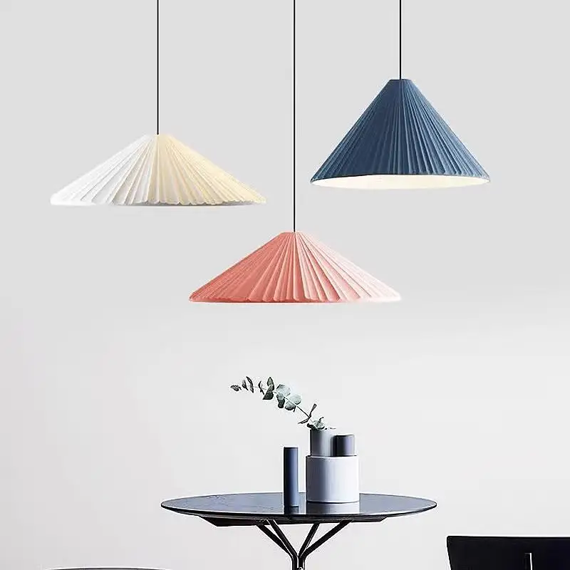 Lámpara de araña redonda moderna de resina, luz colgante colorida blanca, rosa y azul, iluminación contemporánea minimalista para dormitorio y cafetería