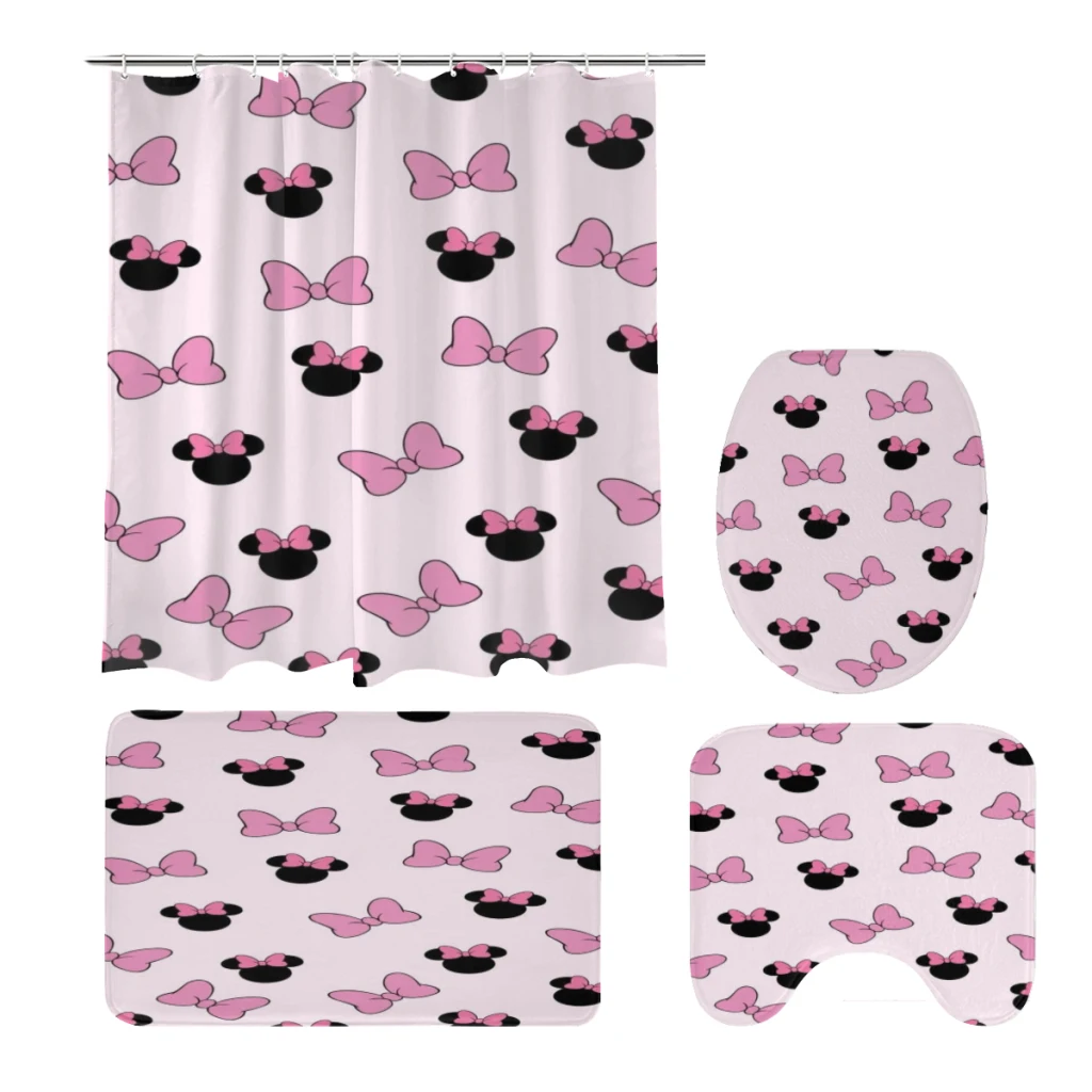 

Mikey Mouse 4 Piece Shower Curtain Set, Waterproof Bathroom Partition Curtain,Anti-Slip Bath Rug,U Shape Mat,Toilet Seat Cov