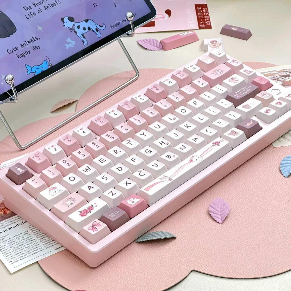 Keycaps Angel City Keycaps Pink Cute Cherry Height Pbt Cute Brightness White Cute Rabbit Diy Keycap