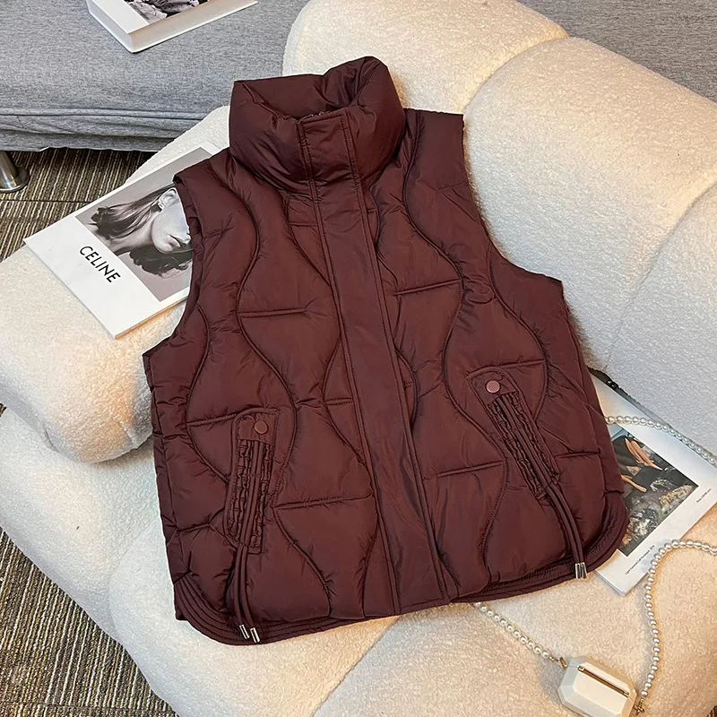 PinkyIsBlack Women Autumn Winter Short Down Cotton Vest Stand Collar Warm Casual Sleeveless Coat Outdoor Quilted Jackets Clothes