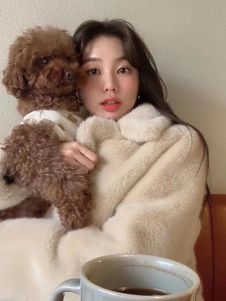 เสื้อโค้ทขนสัตว์ผู้หญิงทรงหลวม สีเรียบง่าย ปกบล็อก กระดุมเดี่ยว อุ่นสบาย ใส่ได้ทุกวัน เหมาะกับกิจกรรมกลางแจ้ง แขนยาว