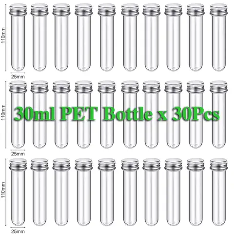 30PCS 실험실 30ml 애완 동물 테스트 튜브 병 마스크 캔디 데이터 라인에 대 한 투명 한 원통형 플라스틱 리필 병 25*110mm