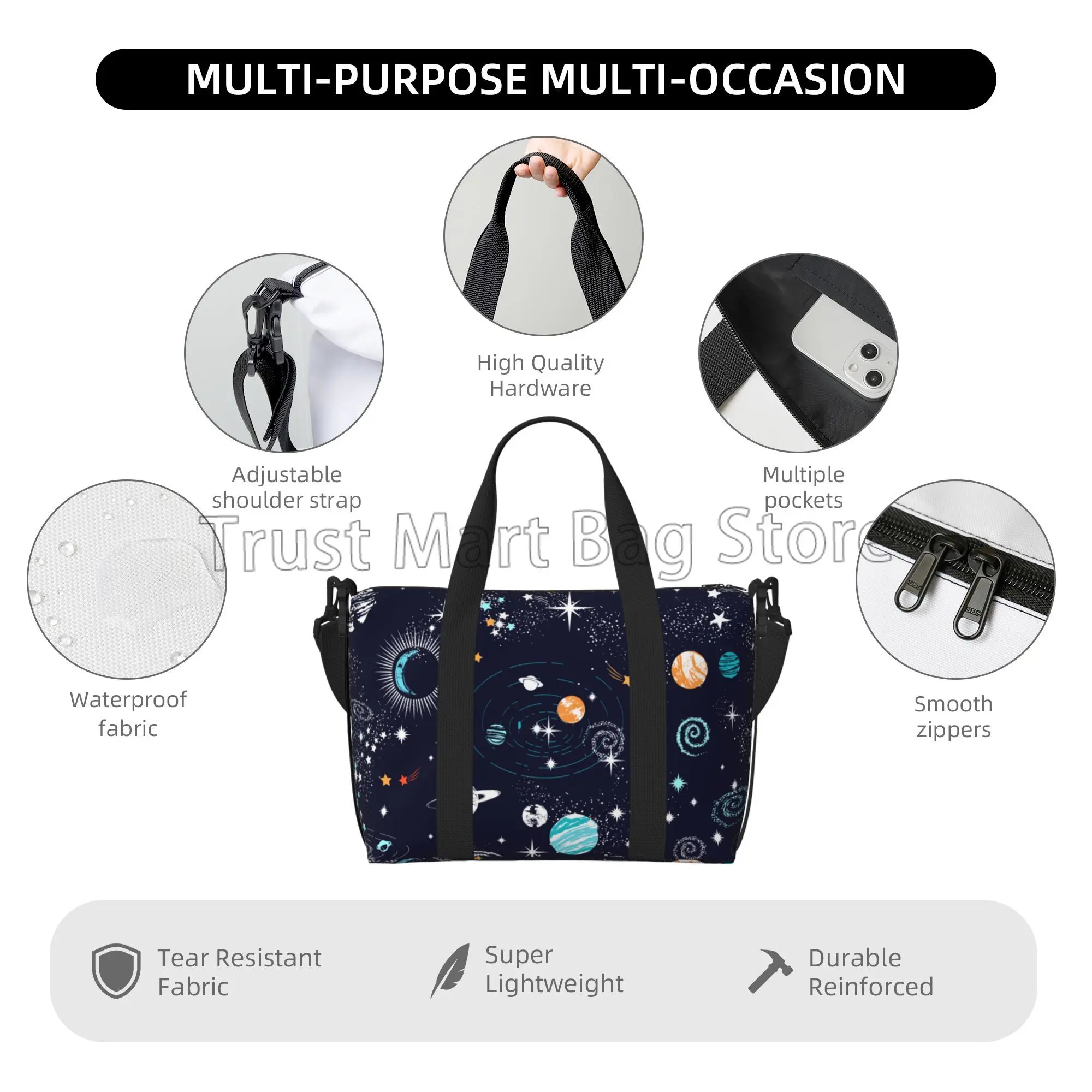 Space Galaxy Planet Star Travel Duffel Bag for Men Women Boys Girls Overnight Weekend Yoga Workout Bag Daily Casual Handbag