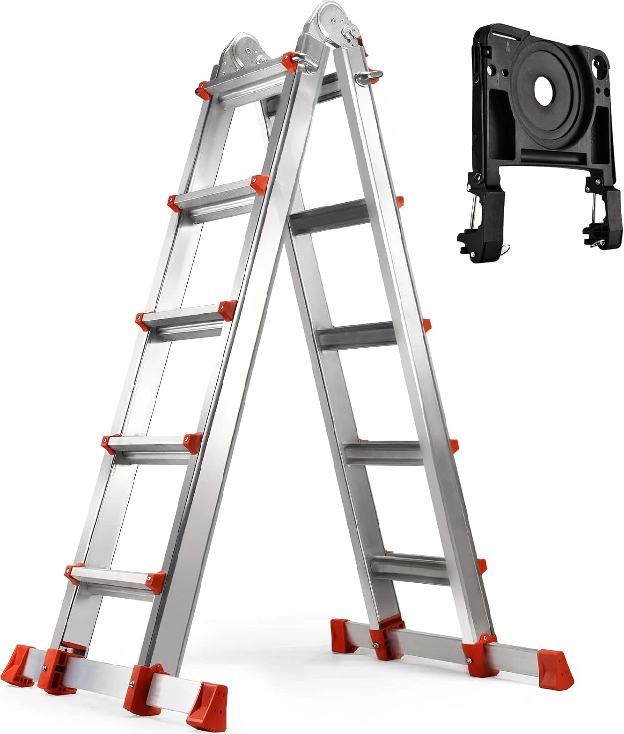 Ladder, A Frame 5 Step Aluminum Ladder Extension Ladder, 17 Ft Muti Position Ladder & Removable Tool Tray wit