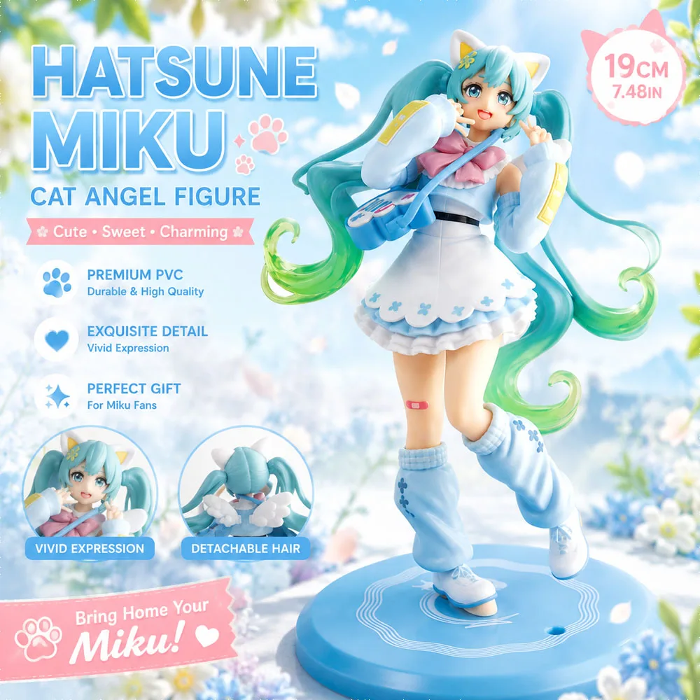 Hatsune Miku Katzen-Engel-Figur 19cm Niedliche Anime PVC Sammlerfigur mit Haaren Perfektes Geschenk Süße Hatsune Miku Ausgefallenes Sammlerstück – Detail 4