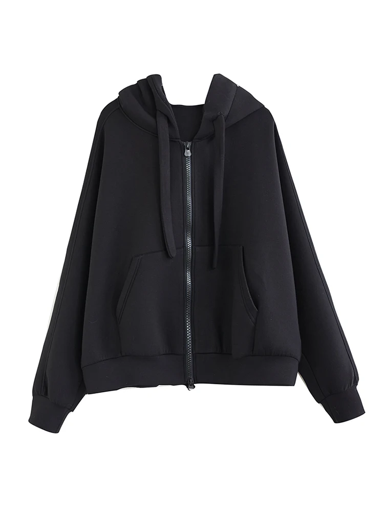 Casual Hooded Zipper Sweatirt plus Size Women's Faion Slimming Age-Defng Versatile Simple Open Cardigan for Autumn Winter