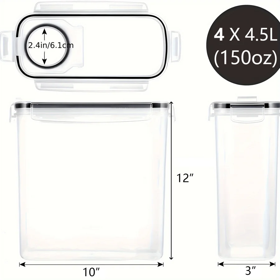 4 PCS Airtight Food Storage Containers Set, Kitchen And Pantry Organization Canisters With Lids For Cereal, Dry Food, Flour And