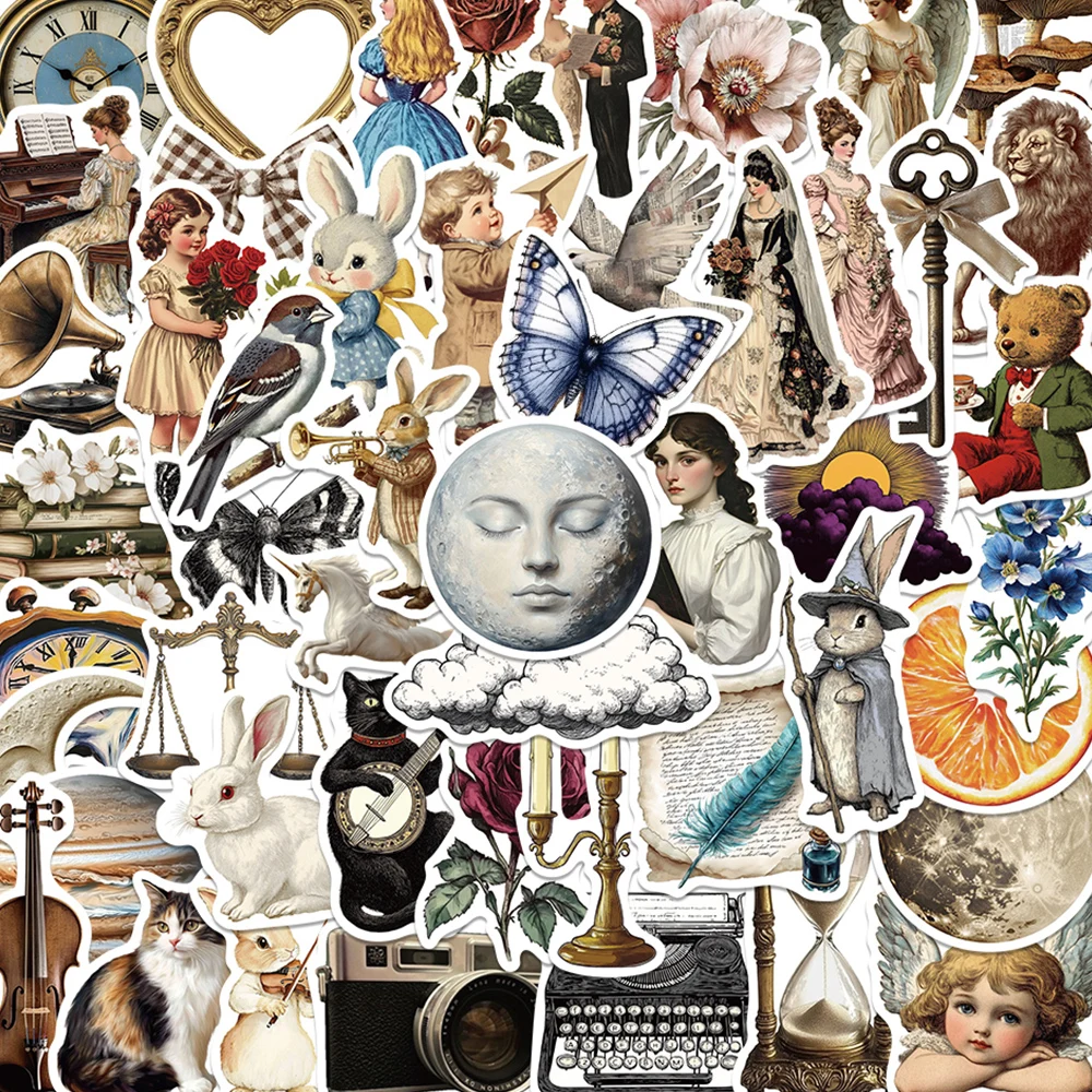 50pcs Retro Art Aesthetics Sticker Funny Cool Decal For Fridge Closet Wallet Backpack Envelope Label Magazine Decoration Sticker