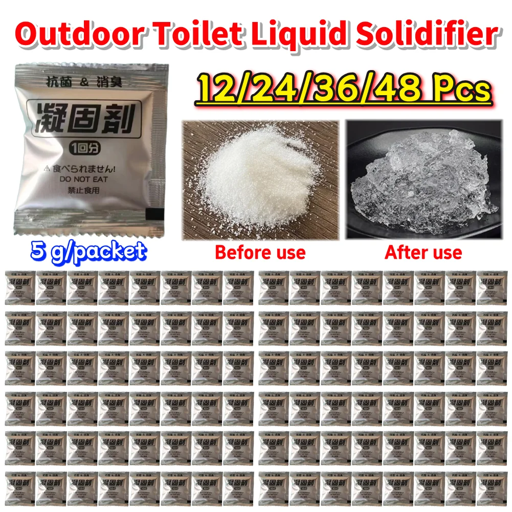 12-48pcs Emergency Camping Toilet Gel Powder Safe Formula Single-Serve Urine Solidifier Packets Spill-Proof for Portable Toilet