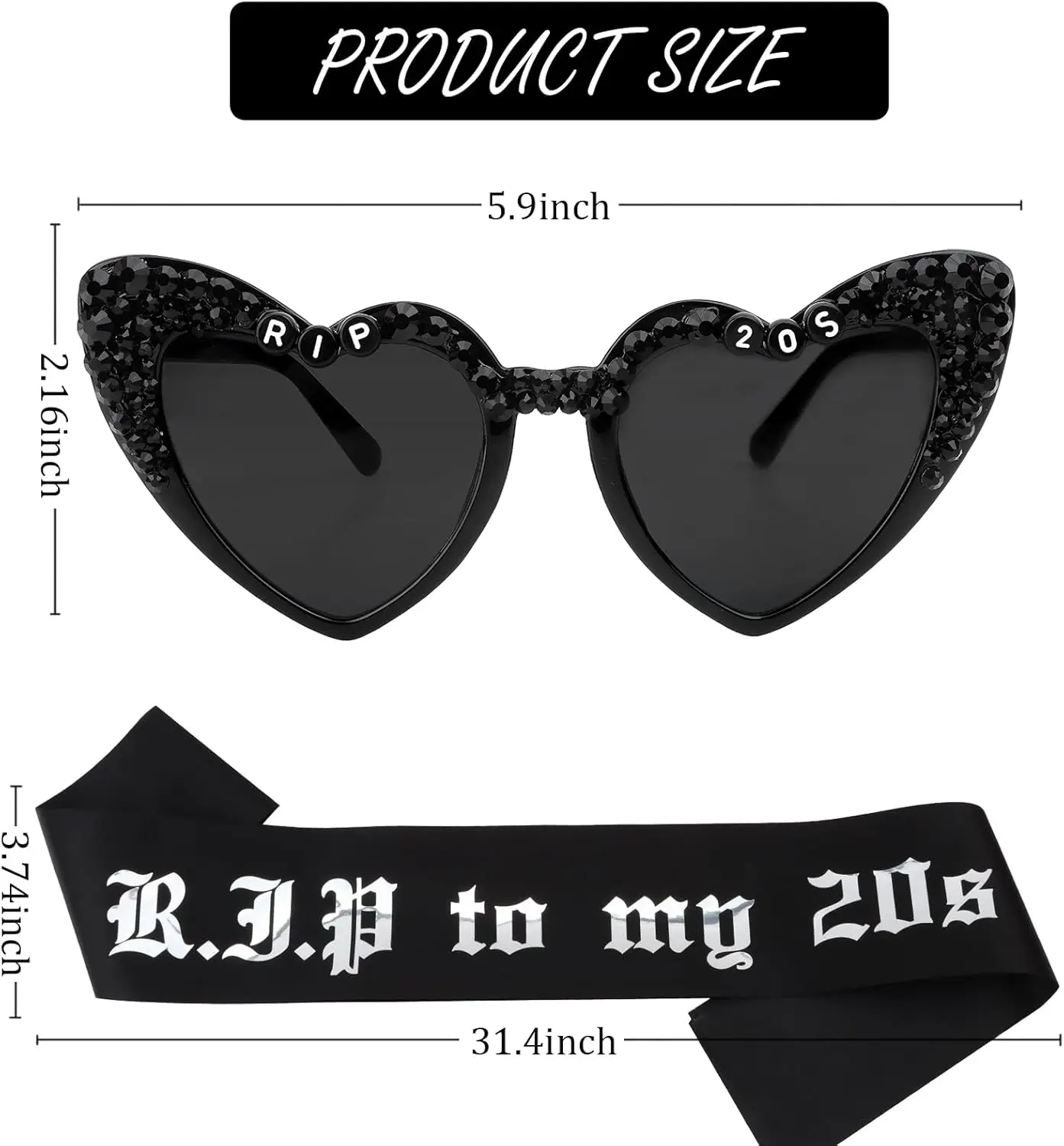 2pcs Rip 20s Sunglasses and Birthday Sash for Women 30th Birthday Decorations for Her Gifts Rip To My 20s Birthday Decorations - view 2