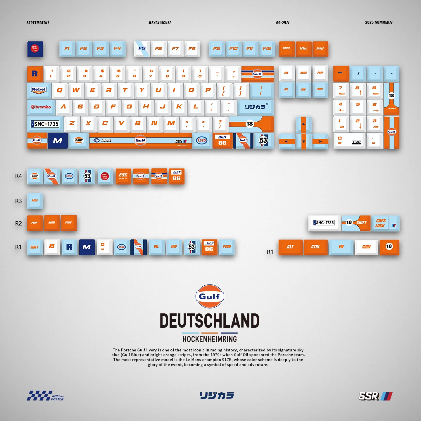 Gulf Racing Keycaps 130 Keys High Quality Cherry PBT German Racing Elements Orange White Mechanical Keyboard Modified Key Cap
