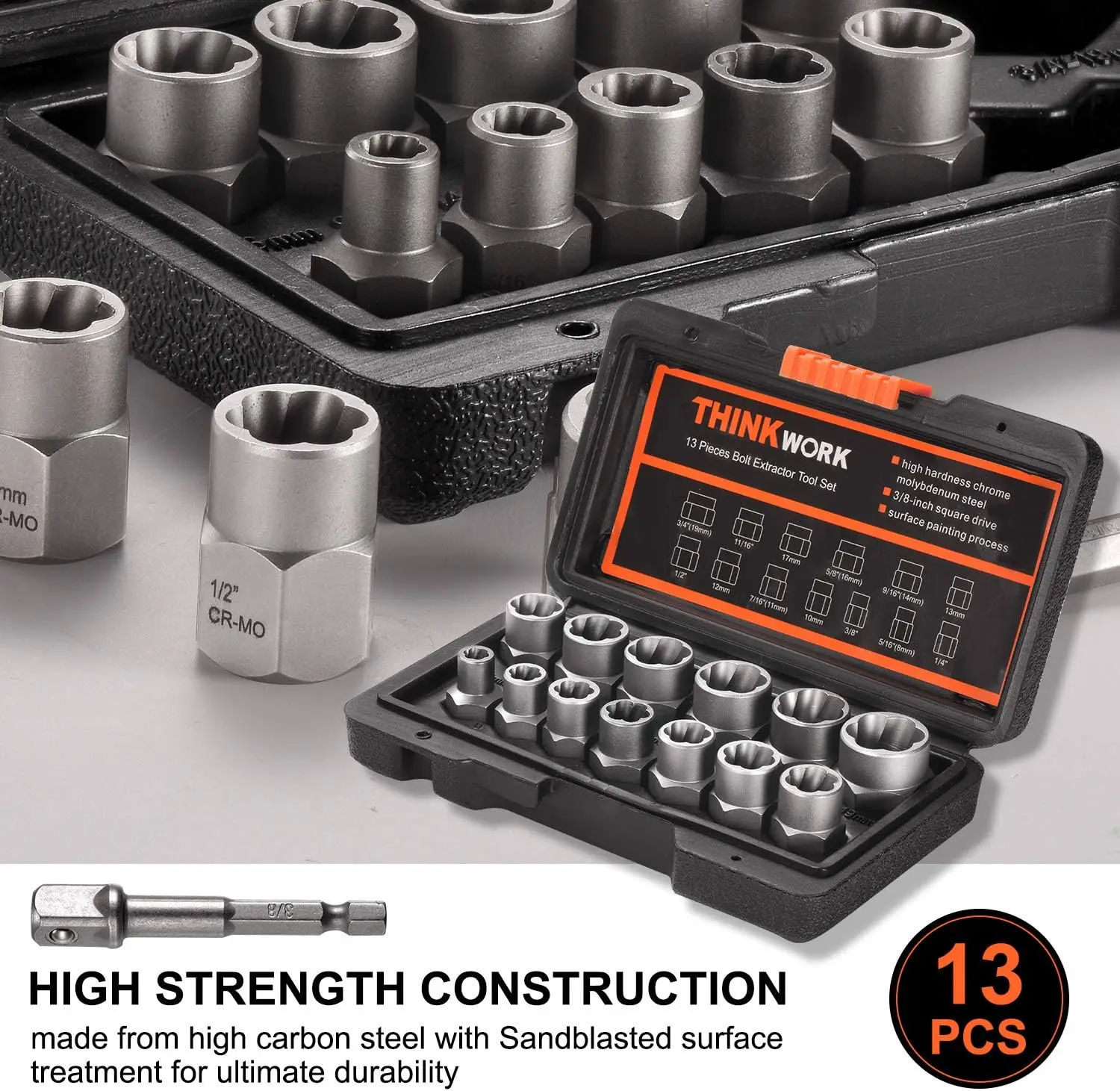 14Pcs Impact Bolt and Nut Extractor Tool Set Damaged Stripped Lug Remover Universal Socket Wrench Kit for Removing Rounded Frozen Fasteners Heavy Duty Hand Tools view 2