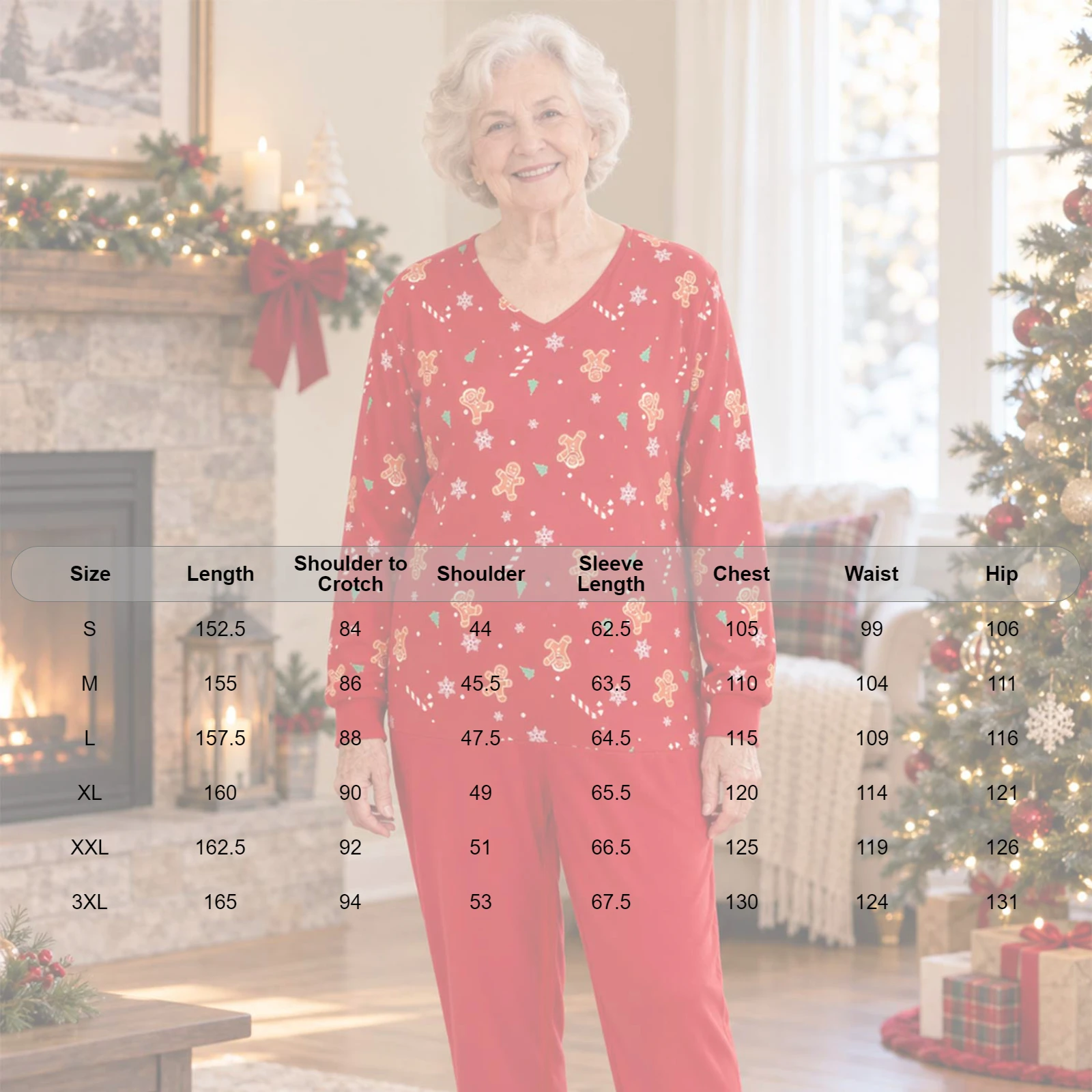 Adults Anti-strip Nursing Jumpsuit V-neck Long Sleeve Zipper Back Crotch Christmas Print Patchwork Bodysuit Nightwear view 6