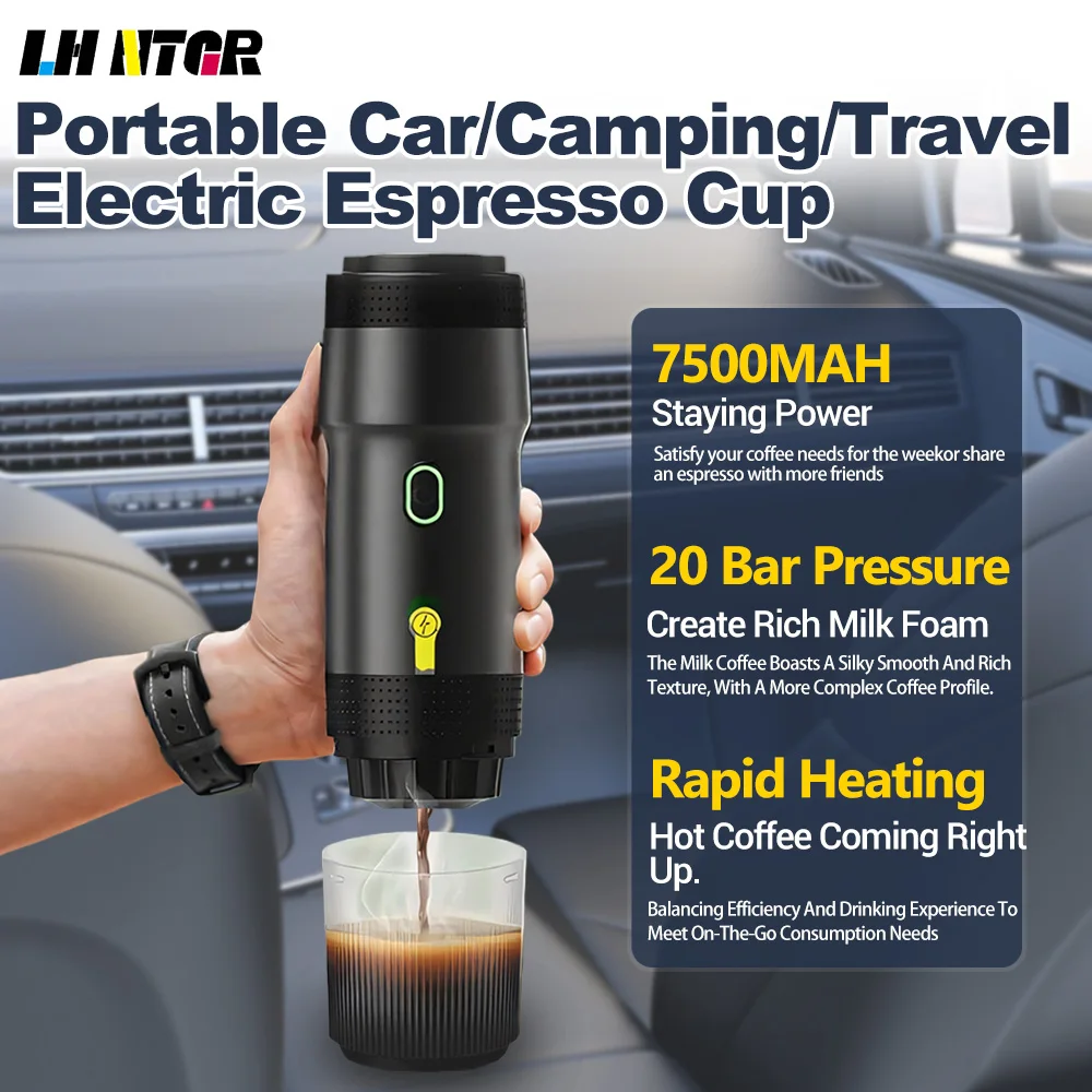 

Portable Electric Espresso Machine, Car Self-Heating Coffee Maker with USB-DC, Travel Coffee Machine for Camping