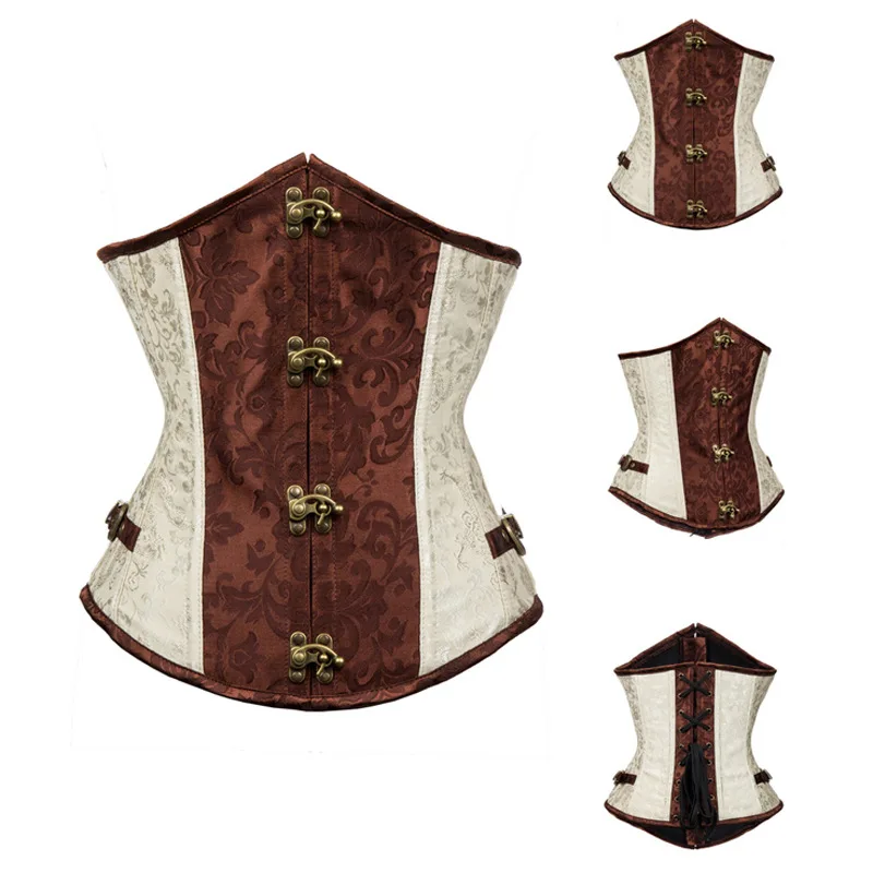 Steampunk Corset Underbust Top Gothic Jacquard Leather Steel Boned Waist Slimming Bustier Retro Corsets For Women Pirate Costume