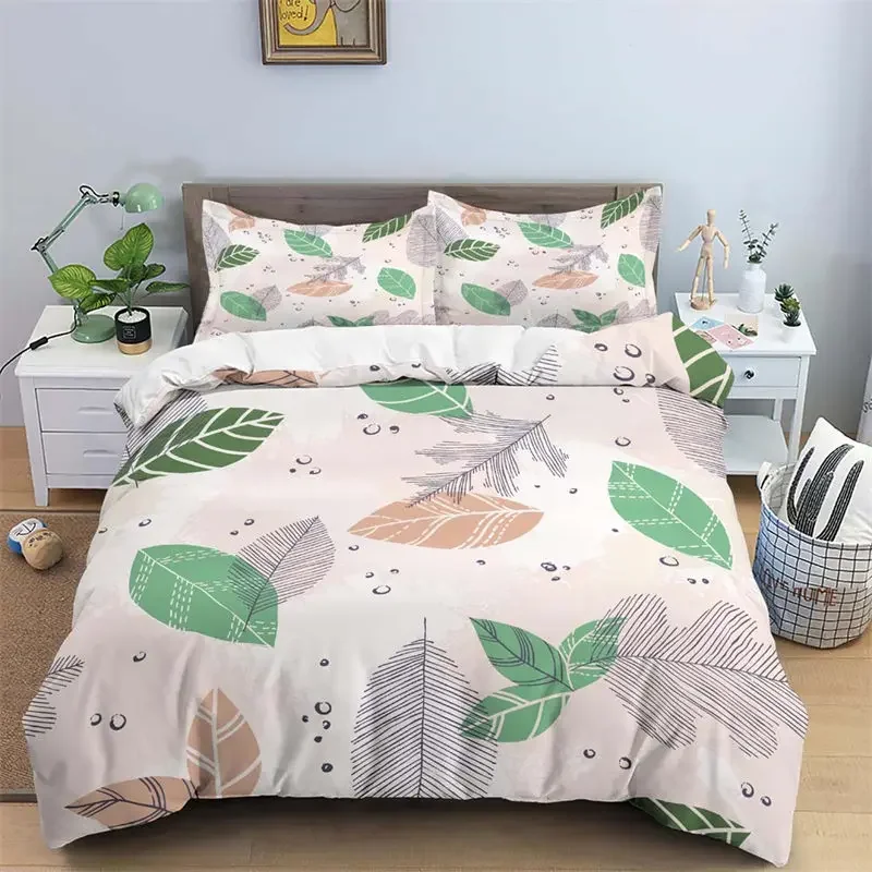 Tropical Leaves Duvet Cover Bohemia Palm Leaf Comforter Cover Abstract Geometric Bedding Set King Full for Kids Boys Girls Decor