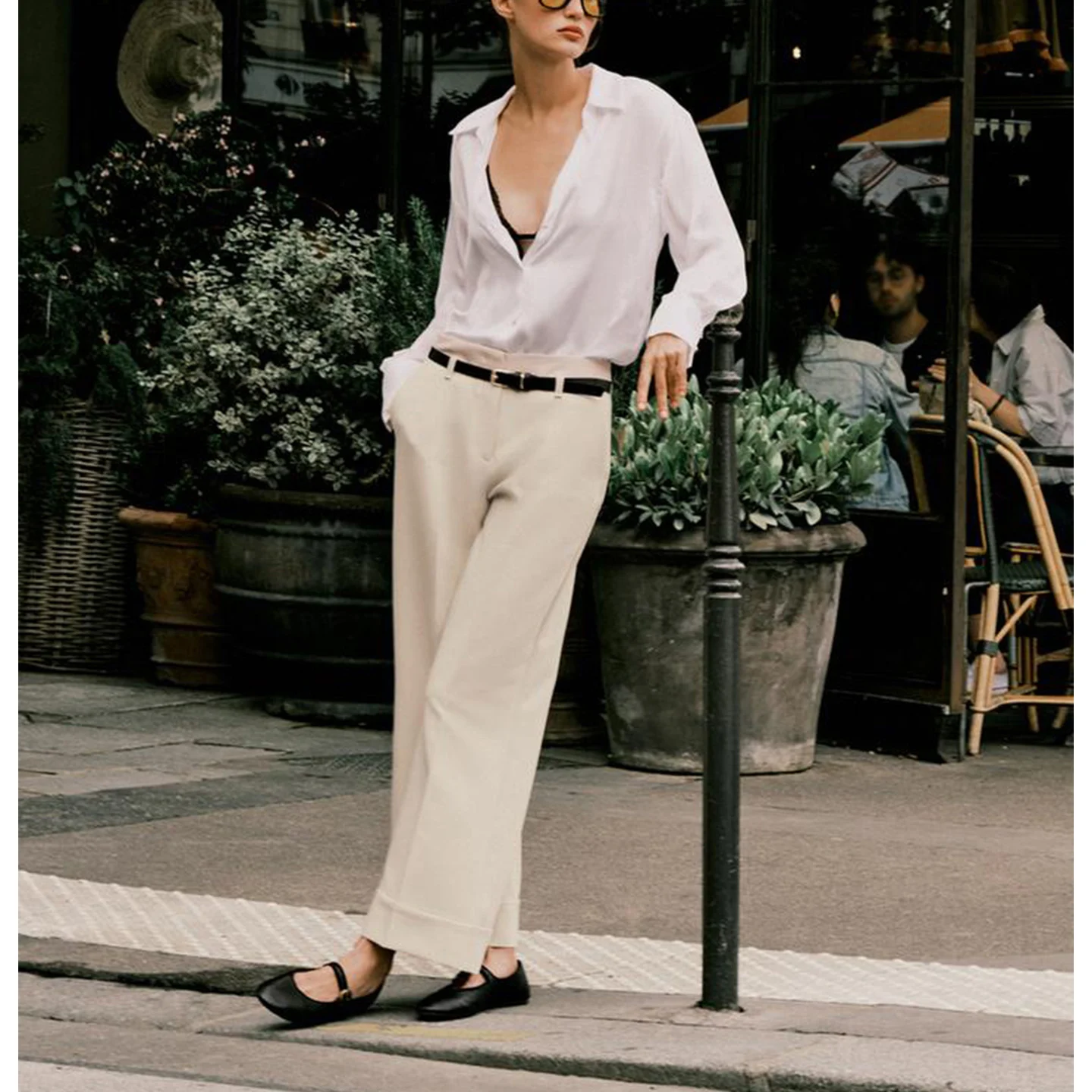 กางเกงลำลองผู้หญิงทรงตรงเอวสูง ขากว้าง ปลายขาจั๊ม พร้อมเข็มขัด รุ่นใหม่ประจำฤดูใบไม้ร่วง แฟชั่นสำหรับใส่ทำงาน 478234