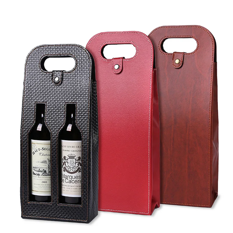 Luxury PU Leather Wine Bottle Handy Bags Single/Double Wine Bottle Favor Packaging Bags Champagne Wine Bottle Cover Carry Bag