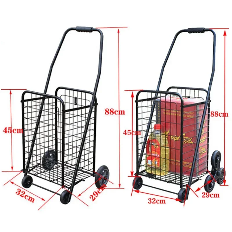 Durable Iron Shopping Cart, Climb Stairs Grocery Trailer, Portable Folding Trolley, Home Elderly Shopping Solution