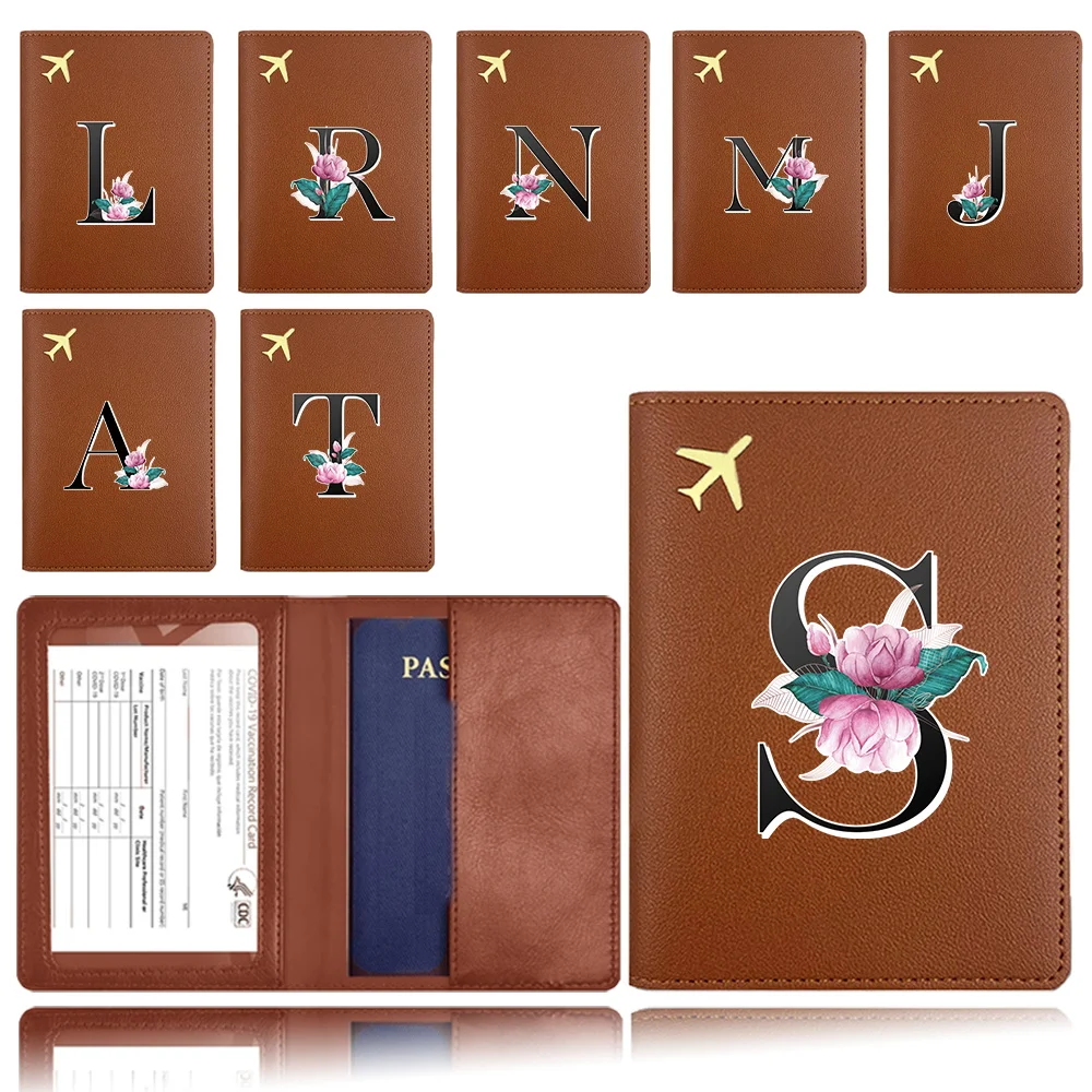 Passport Cover PU Leather Travel Passport Holder Dustproof Portable Card Case Whitemarble Letter Pattern Travel Accessories