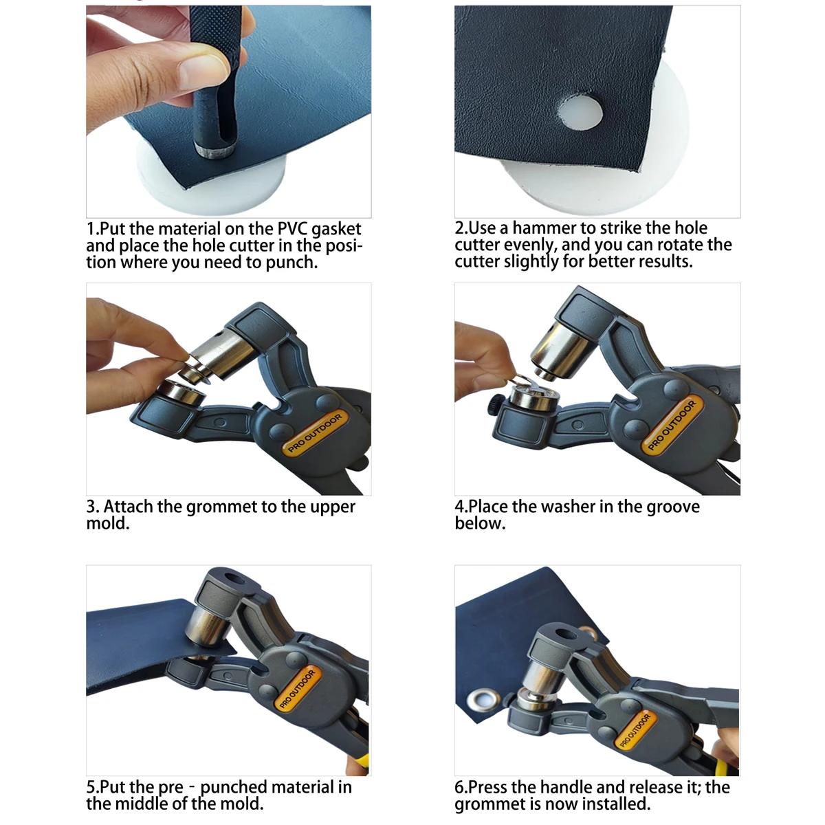 Handgehaltenes manuelles Ösenstanzwerkzeug-Set mit austauschbaren Matrizen – für Planen, Stoffe, Duschvorhänge, Kleidung DIY – Detail 5