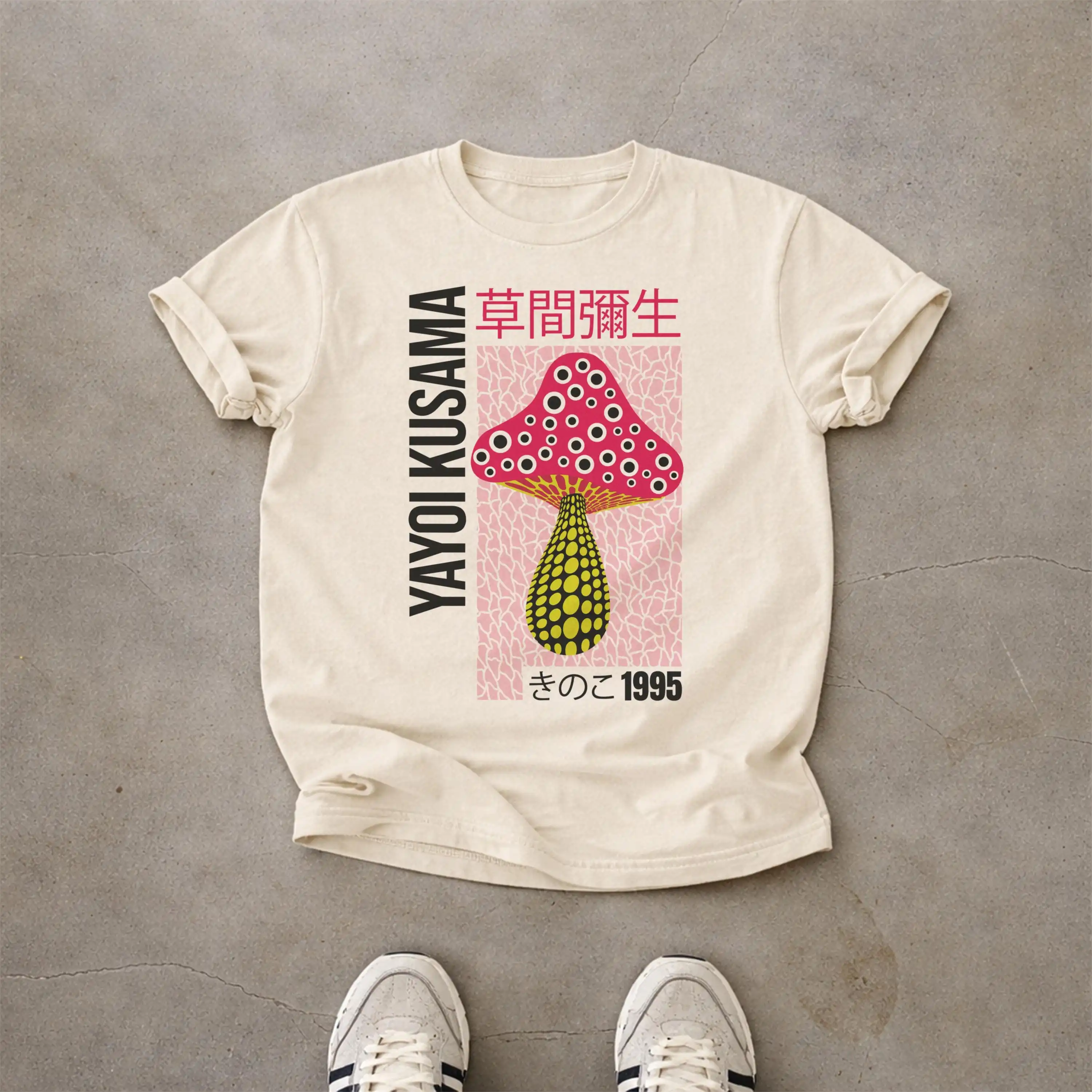 Yayoi Kusama Mushroom Art T-Shirt | Japanese Art Style T-Shirt
