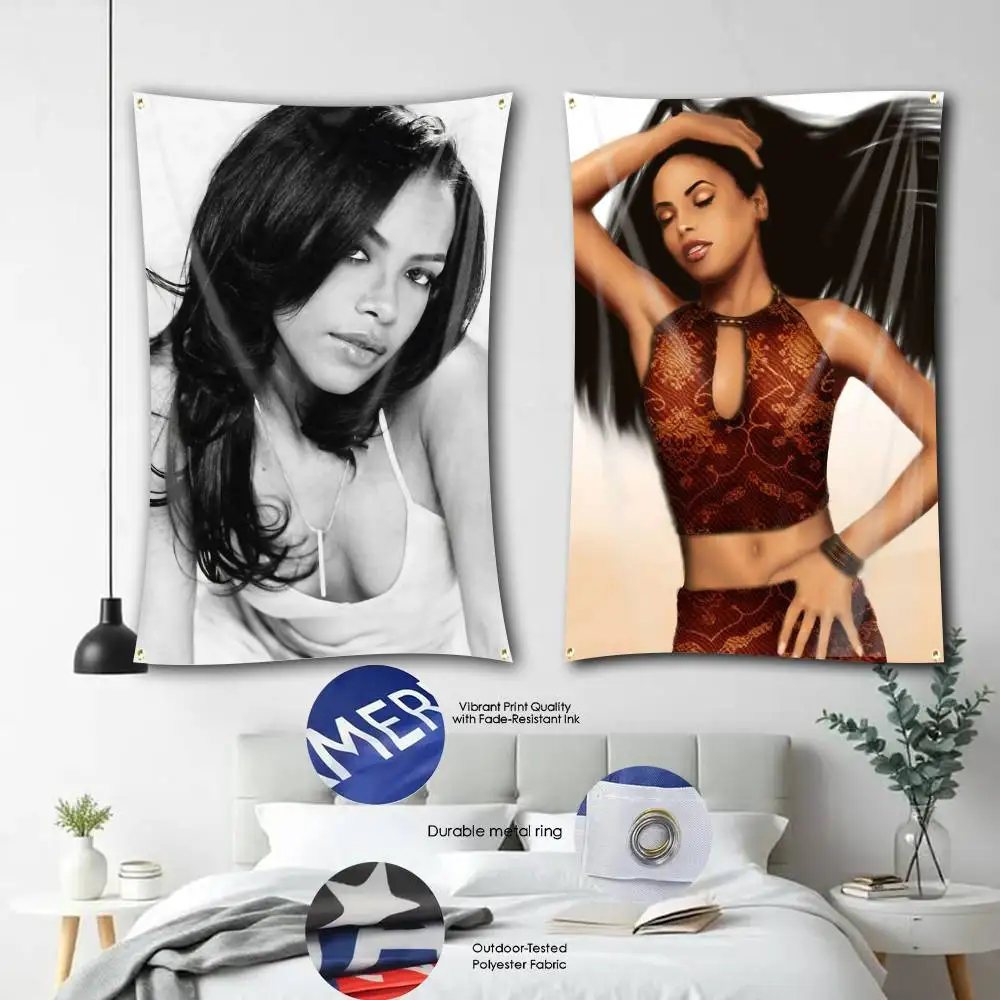 Classic retro A-Aaliyah y2k HD-Printed Flag Tapestry Banner for Bedroom Living Room Outdoor Camping Custom Supported