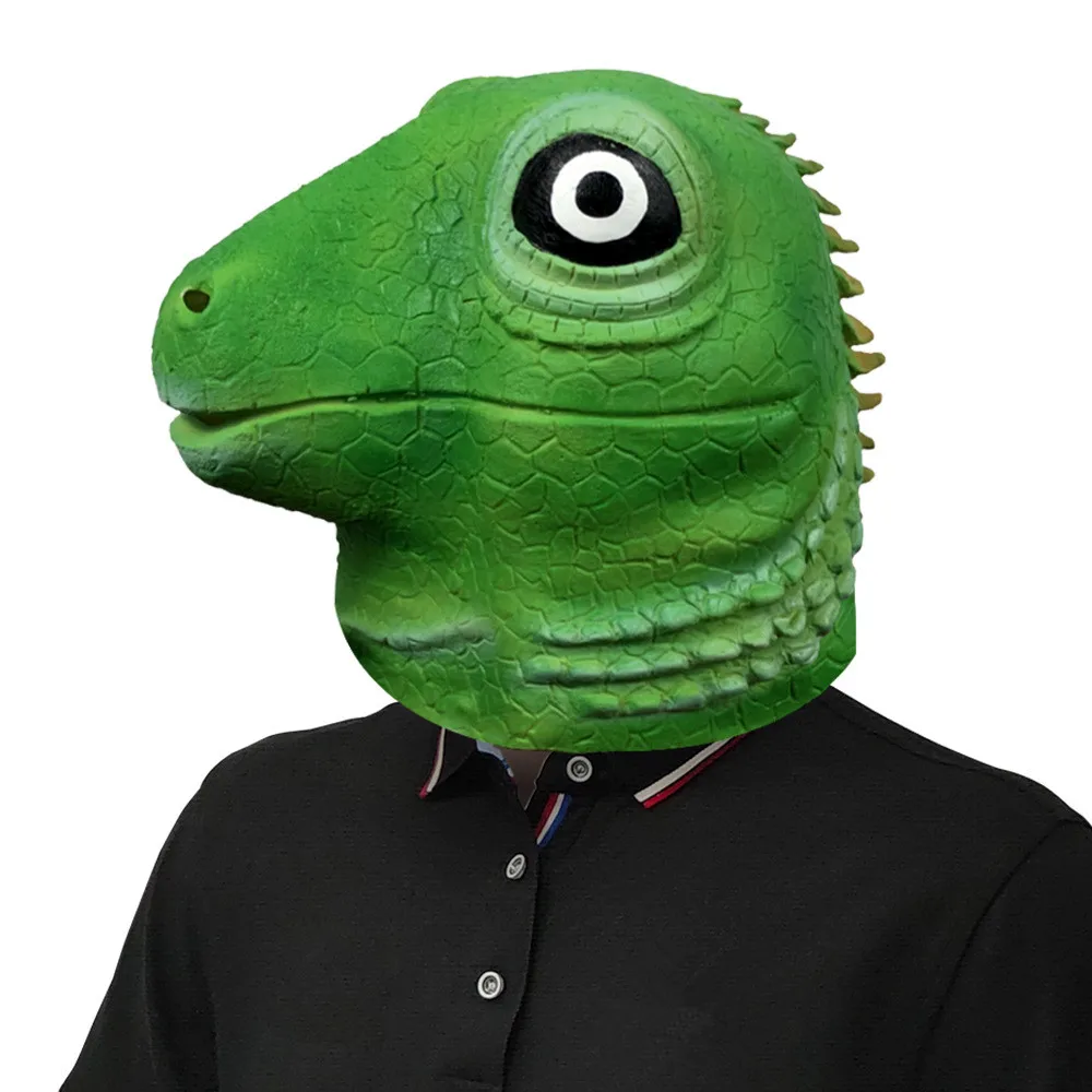 Grüne Eidechsen-Tierkostüm Vollkopf-Latexmaske Reptilien-Halloween-Kostüm Party-Verkleidung Karnevalsmaske – Detail 2