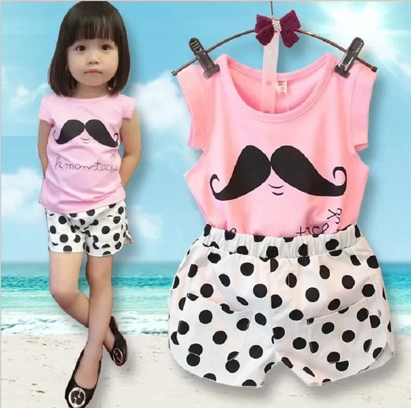 2 3 4 5 Years Baby Girls Summer Set Kids Girls Sleeveless Tops Loose Shorts 2pieces Suit Children Clothing Free Shipping